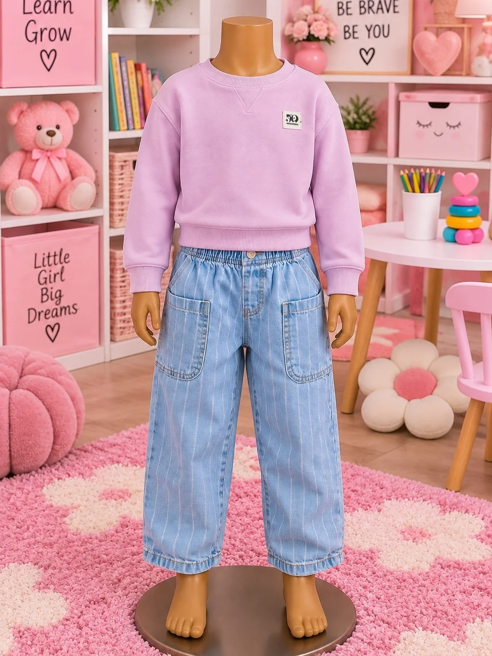 Girls Light Blue Pinstripe Wide-Leg Jeans - Kids
